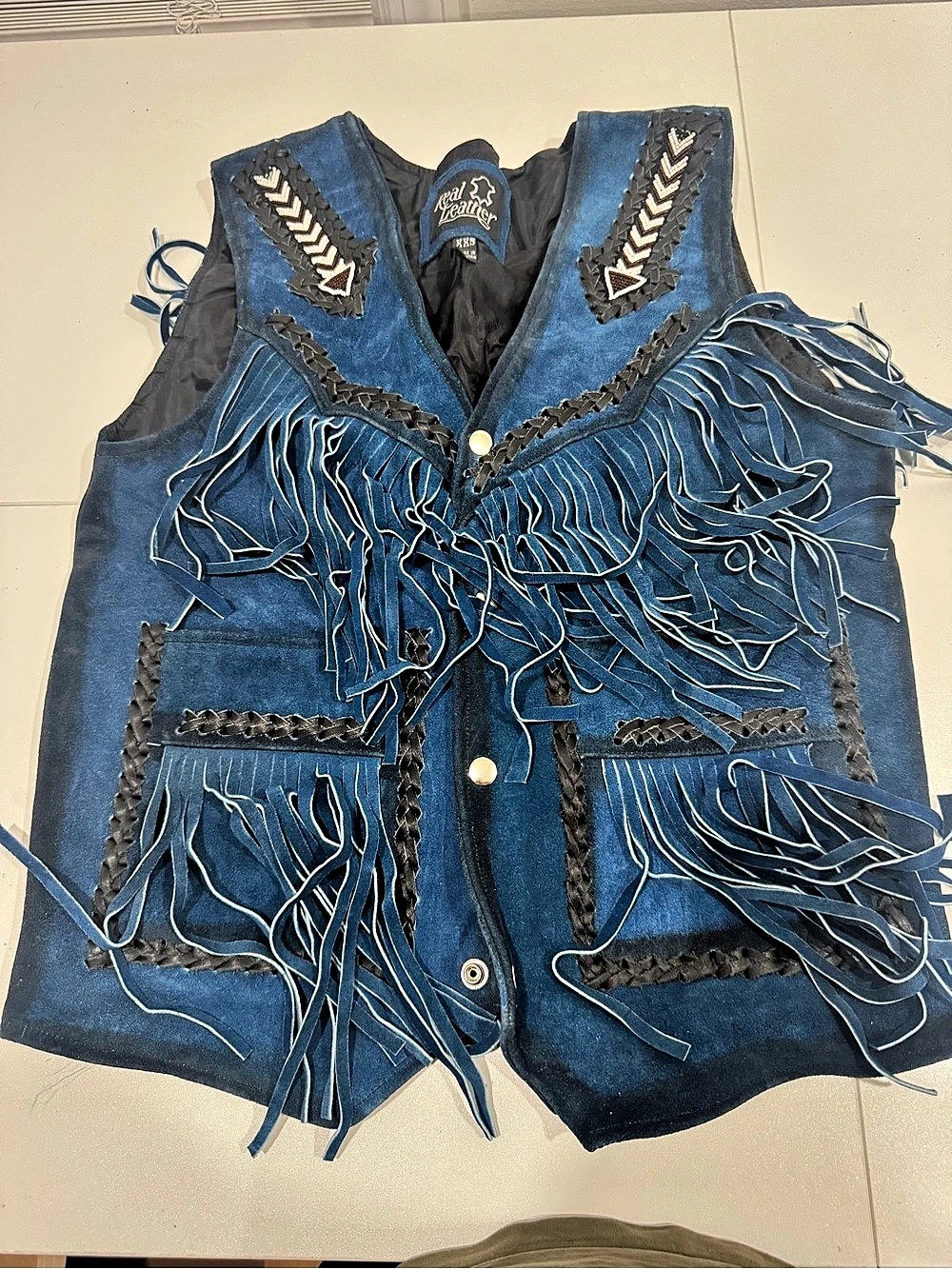 Fringe Western Vest in Blue & Black Size XXS